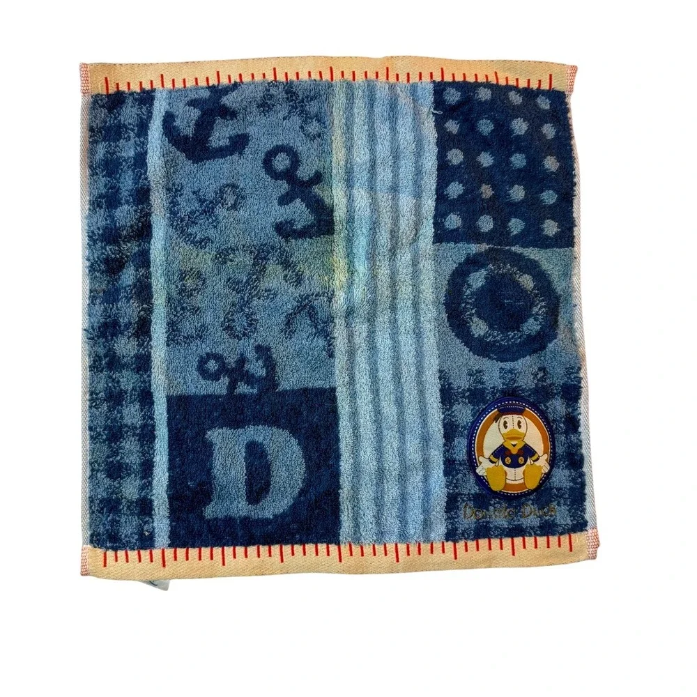 Vintage Disney Donald Duck Mini Hand Towel Washcloth Japan Blue Nautical Anchor‎